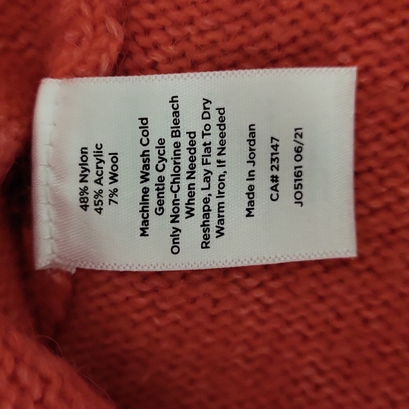 🛍Talbots Womens Large Petite Orange White Wool Fair Isle High Neck Sweater‎ - Picture 5 of 6